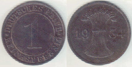 1934 F Germany 1 Reichspfennig A004430